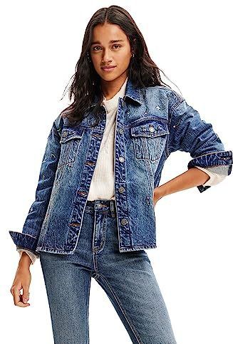 Denim truckerjack met bloemen