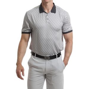 Under Par Heren vochtafvoerend, sneldrogend stretch golfpoloshirt met korte mouwen en geometrische print, grijs, L, 2394 - Grijs, L