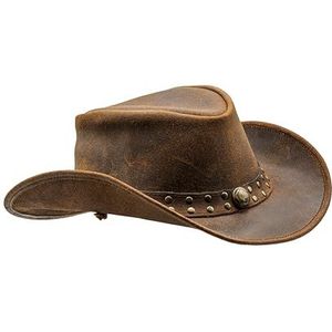 HADZAM Outback hoed, vormbaar in leer, cowboyhoed, duurzame leren hoeden voor heren, westernhoed, rood, klein