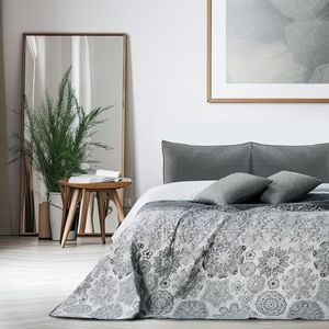 DecoKing 77191 Sprei 170 x 210 cm Staal Zilver Wit Antraciet Bedsprei Tweezijdig Wit Staal Zilver quilten Alhambra