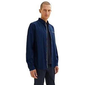TOM TAILOR Uomini Overhemd met structuur 1033708, 30749 - Navy Blue Stripy Structure, S