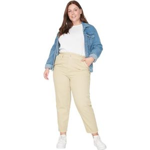 Trendyol Vrouwen Plus Size Hoge Taille Rechte Been Plus Size Jeans, Beige, 48 Plus