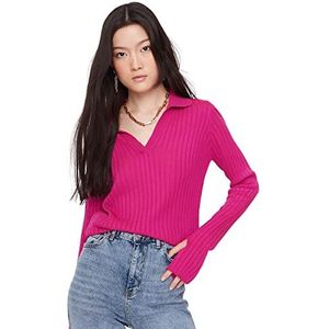 Trendyol Dames Polo hals Plain Regular Sweater Sweater, Fuchsia, S, Fuchsia, S