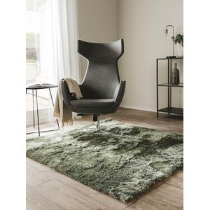 Benuta Tapijten: Shaggy hoogpolige tapijten Whisper Groen 200x200 cm - schadelijke stoffen vrij - 100% polyester - Uni - Handgetuft - Living Room