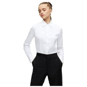HUGO - Slim-fit - Blouse - Wit - Katoenrijke Popeline met Stretch