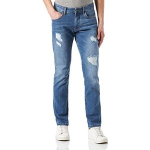 camel active Heren Camel Active 5-pocket Madison Straight Jeans, blauw (Mid Blue Destroy 85)., 30W / 32L