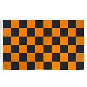 Zwart en Oranje geruite vlag 150x90 cm - geruitte racevlaggen 90 x 150 cm - Banner 3x5 ft Hoge kwaliteit - AZ FLAG