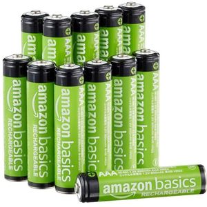 Amazon Basics 12 stuks oplaadbare AAA NiMH-batterijen, 800 mAh, 1000x op te laden, voorgeladen