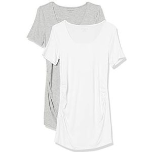 Amazon Essentials Zwangerschaps 2-pack korte mouw Rouched Scoopneck T-shirt, Lichtgrijs Heather/Wit,