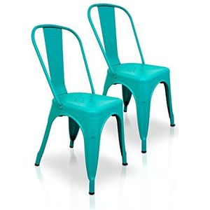 La Silla Española - 2 stoelen in Tolix-stijl, met rugleuning, turquoise, afmetingen 85 x 54 x 45,5 cm