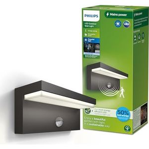 Philips Bustan Ultra Efficient buitenwandlamp, 3.8W, 4000K koel wit licht, antraciet, bewegingssensor, IP44 weerbestendig
