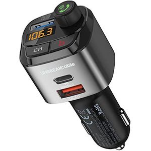 UNBREAKcable Bluetooth FM-zender, auto-radio-adapter, autolader met PD3.0 en QC3.0 oplaadaansluiting, bass-versterker, handsfree-functie, ondersteuning voor Siri en Google Assistant