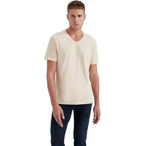 DeFacto Heren Basic Slim Fit T-shirt heren V-hals - klassiek T-shirt voor mannen, Volgens beige, XS