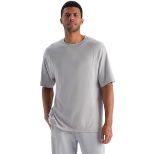 Dagi Grey Fashion Knitted Oversized Modal Short Sleeve Crew Neck T-Shirt, Grijs, XL, grijs, XL