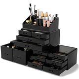 Make-up Cosmetische Organizer Opbergladen Display Dozen Case met Laden (12D, zwart)