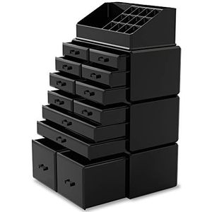 Make-up Cosmetische Organizer Opbergladen Display Dozen Case met Laden (12D, zwart)