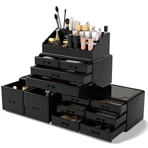 Make-up Organizer - Zwart - Opbergladen - 12 Laden - 24,1 x 13,7 x 40,4 cm