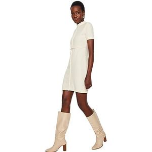 Trendyol Rechte mini-jurk met korte mouwen voor dames, beige, L