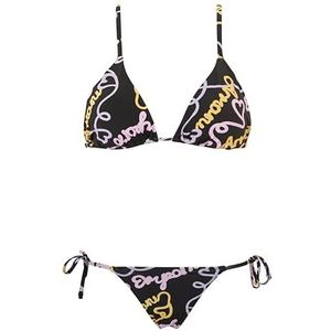 Emporio Armani Braziliaanse Logomania bikiniset met driehoekige en string voor dames, Zwart/Hart Logo, L