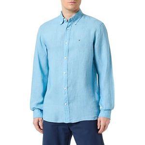 Tommy Hilfiger Mannen Pigment Geverfd Li Solid Rf Shirt Casual Shirts, Blauw, XS, Slaperig Blauw, XS