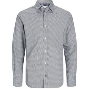 JACK & JONES Heren Jjmatheo Print Detail Shirt Ls Vrijetijdshemd, wit, S