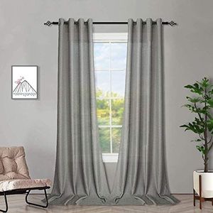 Melodieux 2 Panel Faux Linnen Voile Net Gordijnen Semi Sheer Ring Top Gordijnen voor Slaapkamer, Woonkamer, Raam - Grijs, 140 x 183 cm (140 x 183 cm)