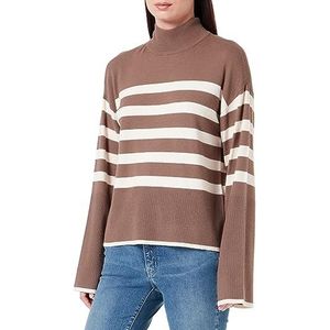 VERO MODA VMHAPPINESS LS HIGHNK Pullove GA Boo REP Vrouwelijke gebreide trui, Bruin Lentil/Stripes: w. Birch, XL