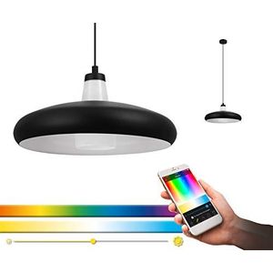 EGLO Connect Tabanera-C Led-hanglamp, 1 lichtpunt, hanglamp van staal en glas in zwart, wit, kleurtemperatuurverandering (warm, neutraal, koud), RGB,