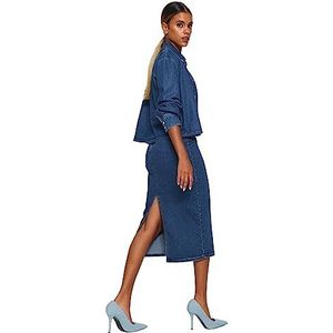 Trendyol, Blue Stitching Detail Midi Pencil Denim Rok TWOAW24ET00057, Blauw, 40, blauw, 40