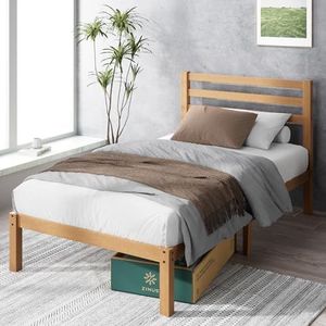 Zinus Leah bed 90 x 190 cm - 36 cm hoogte - eenpersoonsbed - bedframe platform van bamboe en hout - lichtbruin