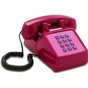 OPIS PushMeFon cable: 1970 geïnspireerde vaste lijn drukknop retro telefoon met metalen bel (violet roze)