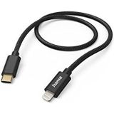 Hama Kabel ""Fabric"" USB 2.0 C stekker - Lightning oplaadstekker (480 Mbit/s, nylon, 3A, verguld, 1,5 m) zwart