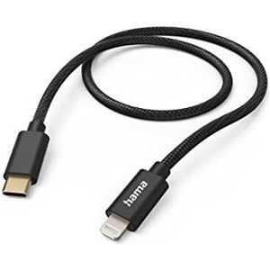 Hama Kabel ""Fabric"" USB 2.0 C stekker - Lightning oplaadstekker (480 Mbit/s, nylon, 3A, verguld, 1,5 m) zwart