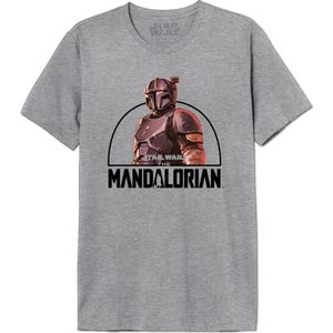 Star Wars MESWMANTS195 Heren T-shirt ""Mandalorian Circle"", Grijs Melange, Maat S, Grijs Melange, S