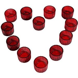VOHO Rode kaarsenhouders voor tafel middenstuk, theelichtkaarsenhouder set van 12 voor kleine theelichtkaarsen, glazen votief kandelaars voor haar Valentijn Kerstmis (5 x 3,5 cm)