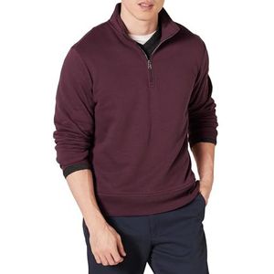 Amazon Essentials Men's Fleecesweatshirt met lange mouwen en kwartrits, Bordeauxrood, S