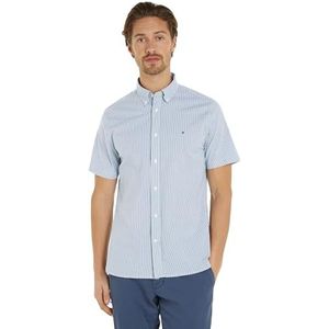 Tommy Hilfiger Heren Flex Multi Stripe Rf Shirt S/S Casual Shirts, Blauw, M, Vervaagde indigo/Multi, M