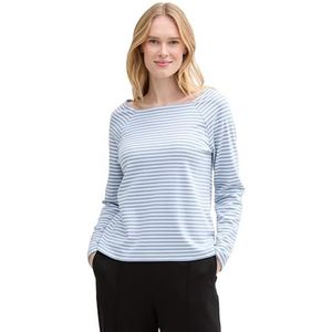 TOM TAILOR T-shirt met lange mouwen voor dames, 37375 - Flawless Blue Regular Stripe, XL