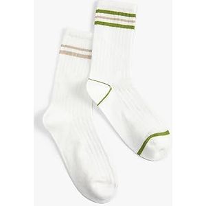 Koton Vrouwen 2-Pack Strip Detail Socket Sokken Set, Wit (000), One Size, WIT(000), Eén Maat