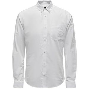 ONLY&SONS Herenoverhemd Slim Fit Lange Mouw Oxford Stijlvol Comfortabel Mannenhemd, Colour:White-3, Size:S