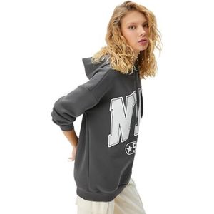 Koton Dames Varsity Hoodie Relax Cut Lange Mouw Straight, Schwarzes, Schwarzes, S