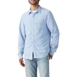 Sunset - Pocket Standard Fit Shirt - Blauw - Katoen, Viscose, Linnen