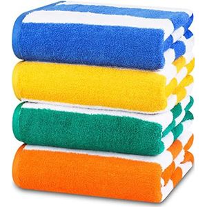 Utopia Towels (4 Stuks) Cabana Gestreepte Strandhanddoek, (76 x 152 cm) Extra Groot 100% Ringgesponnen Katoen, Zeer Absorberende Sneldrogende Bad- en Zwemhanddoeken (Blauw, Geel, Groen & Oranje)