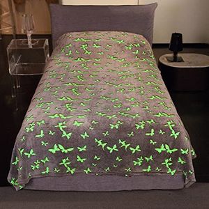 KANGURU SINGLE BED GLOW Butterflies, fleece microvezeldeken voor eenpersoonsbed zachte flanellen fluwelen deken, Grijs, 130x230cm