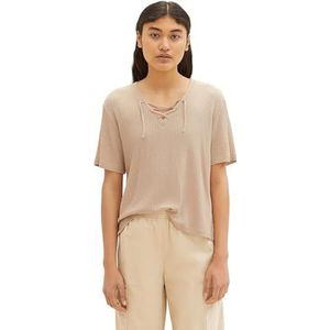 TOM TAILOR Denim Dames T-shirt met knoopdetail op de kraag, 31700 - Dusty Sand Beige, XL