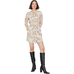 TRENDYOL Dames Woman Mini Bodycon ronde hals geweven stof jurk, Zeer kleurrijk, 38