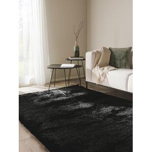 Benuta Shaggy hoogpolig tapijt Whisper, kunstvezel, zwart, 120x170 cm