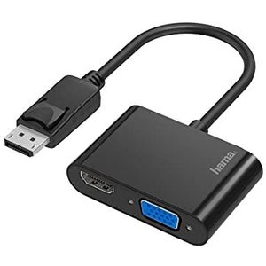 Hama DisplayPort naar VGA en HDMI adapter, 4K Ultra HD, Full HD (2-in-1 adapter met DisplayPort stekker, HDMI-bus en VGA-aansluiting voor het aansluiten van pc, laptop op scherm, tv, beamer)