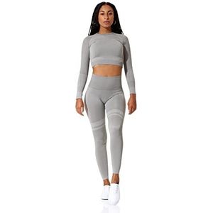 STARK SOUL Fitnesslegging voor dames, crop-top, lange mouwen en sportlegging, hoge taille, baselayer, grijs-melange, L