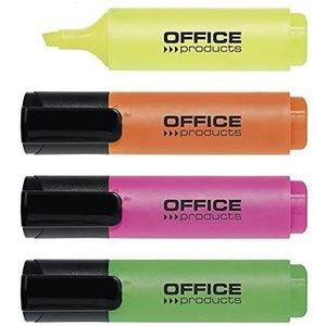 OFFICE PRODUCTS markeerstiften, verpakking van 4 stuks, kleur: geel, Oragne, roze, groen/highlighter Textliner, niet-giftige inkt, wigpunt, lichtkleuren, hoge kwaliteit, lijndikte 2-5 mm